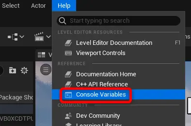 Console Variables Editorを開くボタン