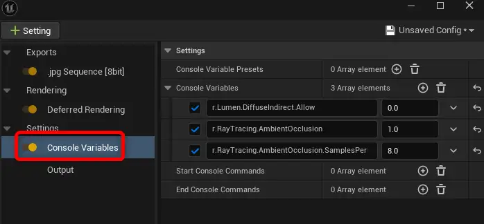 Console Variables の設定