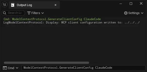 Output Logでの「ModelContextProtocol.GenerateClientConfig ClaudeCode」の実行